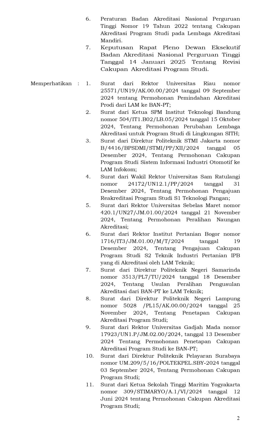Perubahan Cakupan Akreditasi Program Studi pada LAM Teknik (SK BAN-PT NO. 001/BAN-PT/SK/I/2025)