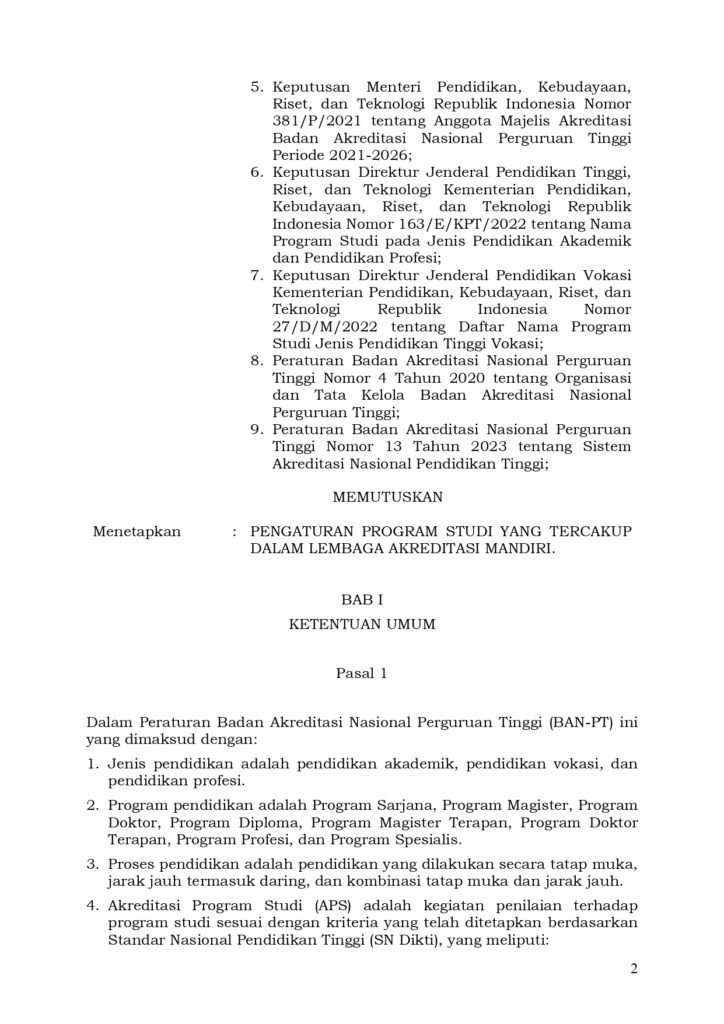 Perubahan Cakupan Akreditasi Program Studi pada LAM Teknik (PerBAN-PT No.13 tahun 2024 – Lampiran Cakupan LAM Teknik)