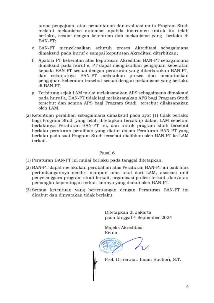Perubahan Cakupan Akreditasi Program Studi pada LAM Teknik (PerBAN-PT No.13 tahun 2024 – Lampiran Cakupan LAM Teknik)
