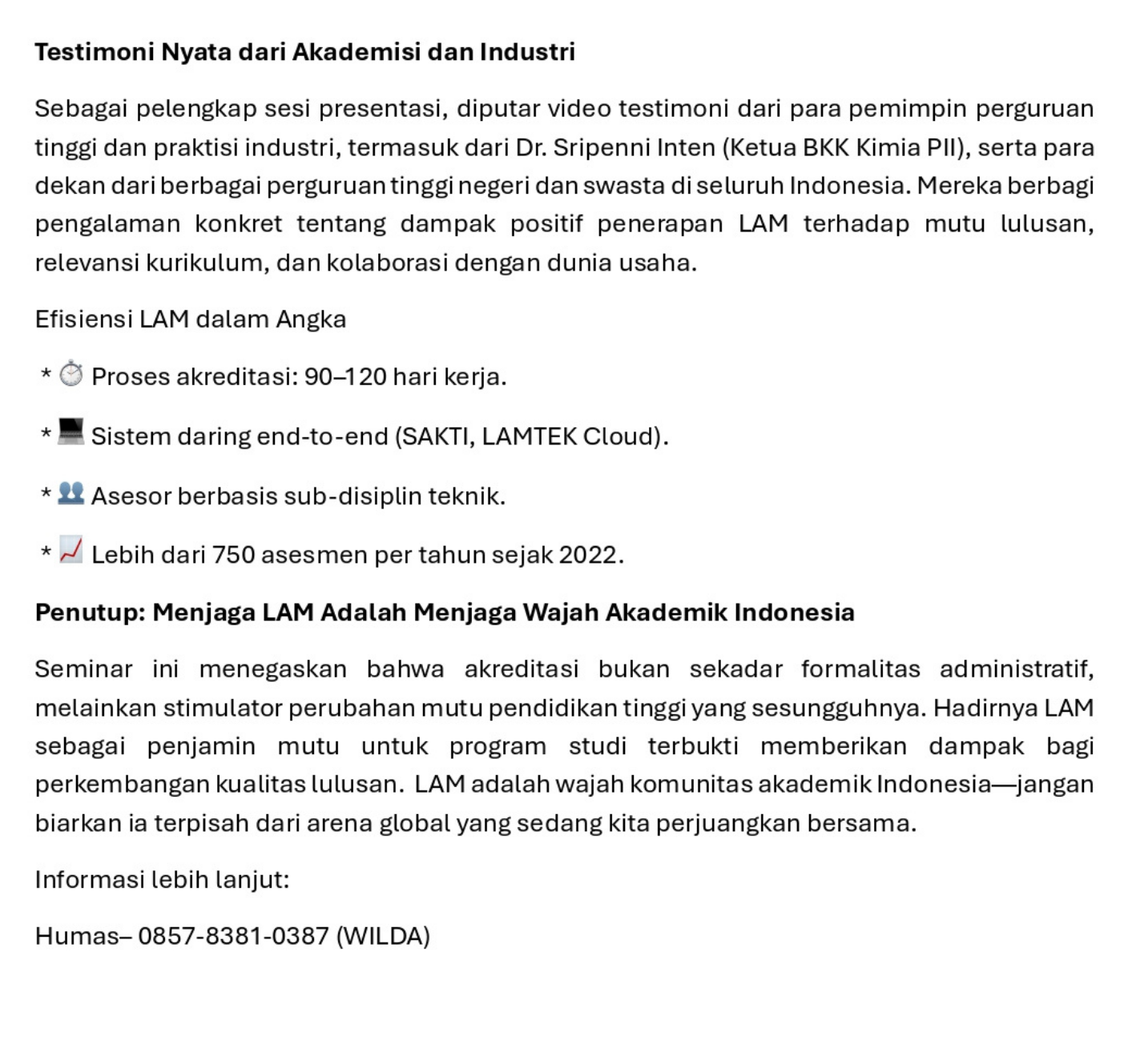 PRESS RELEASE  SEMINAR FORKOM LAM: Perjalanan Lembaga Akreditasi Mandiri Teknik dan INFOKOM