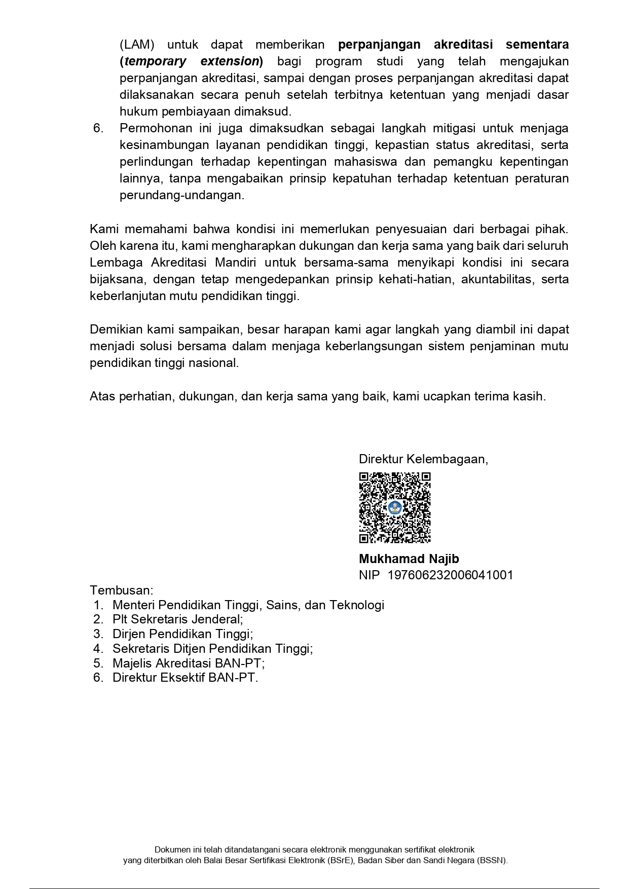 Kebijakan Perpanjangan Sementara Akreditasi